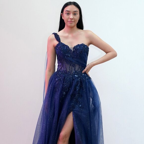New Sleeveless Ceremonial Maxi Ball Gown w/ One Shoulder Cape & Strap JT2615U - Picture 1 of 8